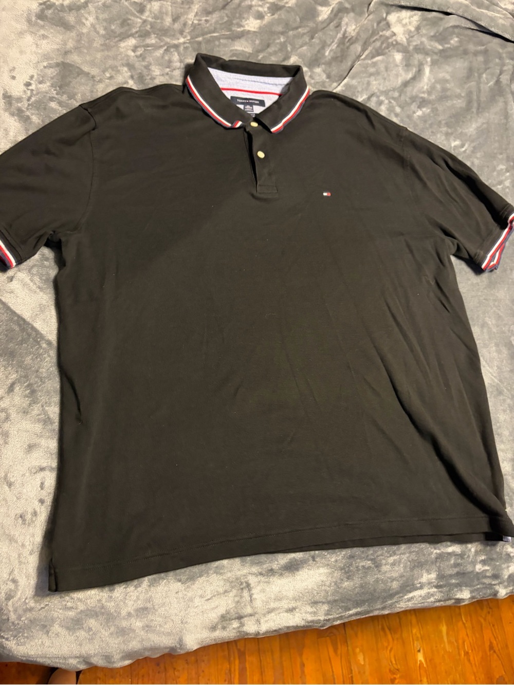 Tommy Hilfiger Men’s Black Polo with Red & White Trim